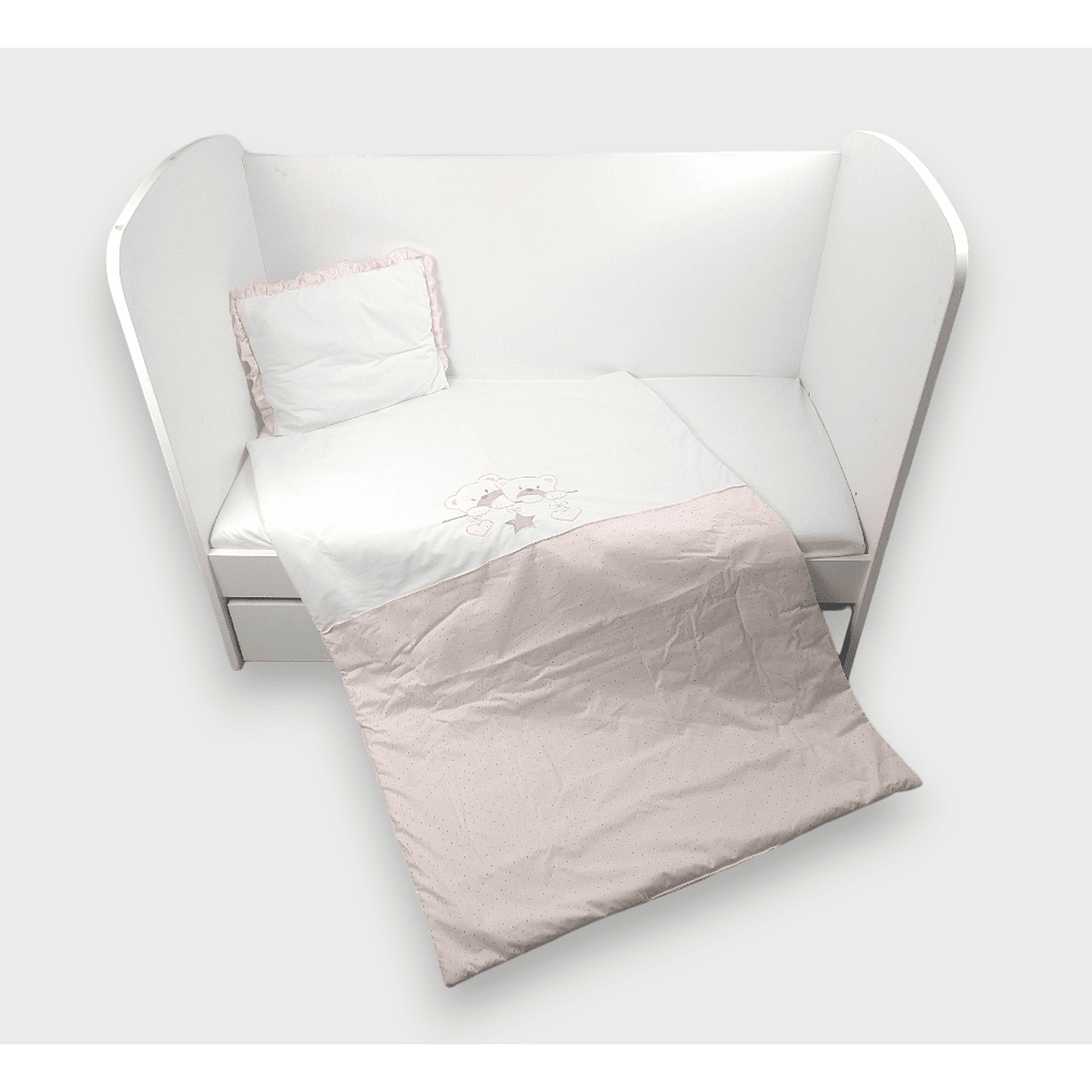 Set de lenjerie de pat Rainy Baby 4 piese 60x120 cm. Ursuleți stele roz