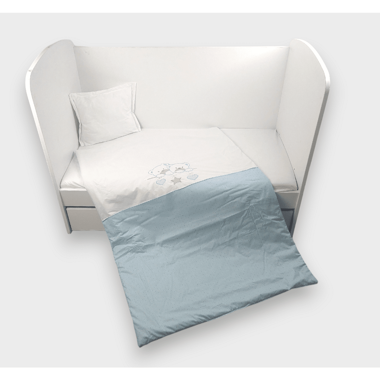 Set de lenjerie de pat Rainy Baby 4 piese 60x120 cm. Ursuleți stele albaștri