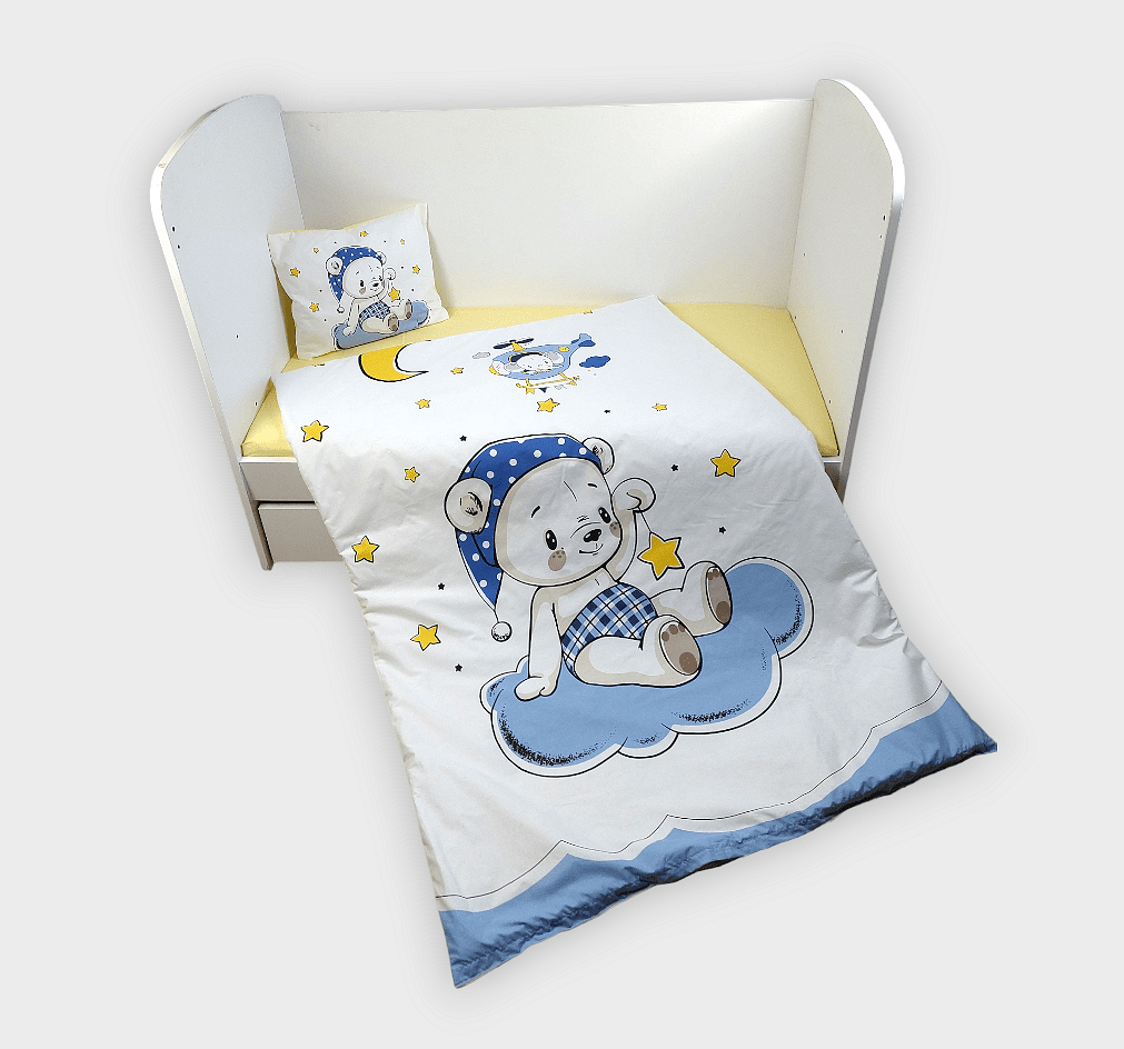 Rainy Бебешки Спален Комплект 5 Части 70Х140 См. Синьо Мече