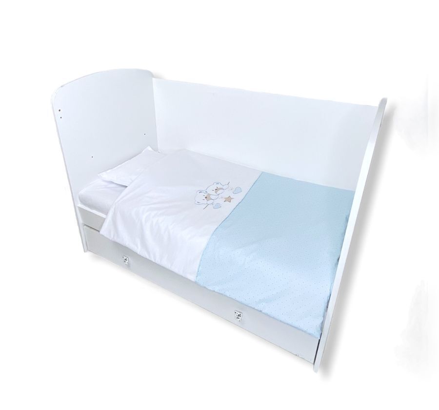 Set de lenjerie de pat Rainy Baby 4 piese 70x140 cm. Ursuleți stele albaștri