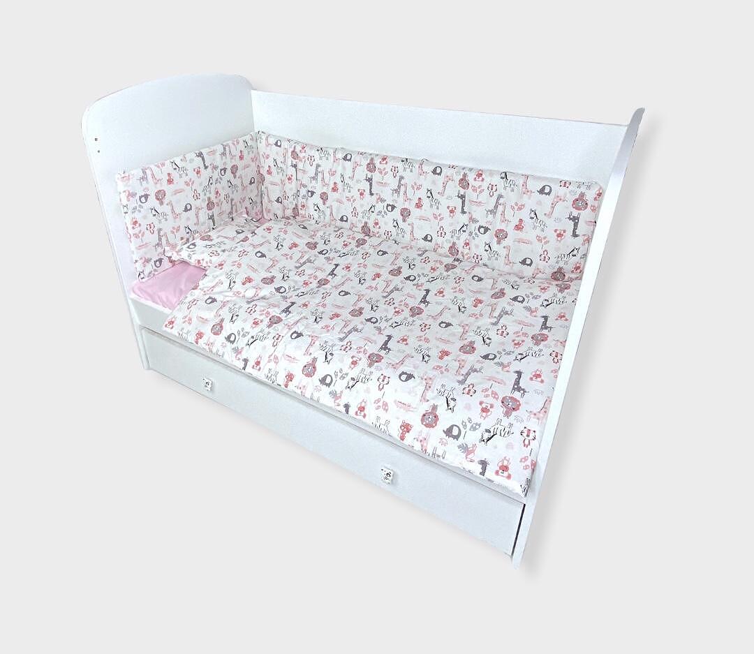 Rainy Бебешки Спален Комплект 5 Части 65Х110 См. Сафари Розов