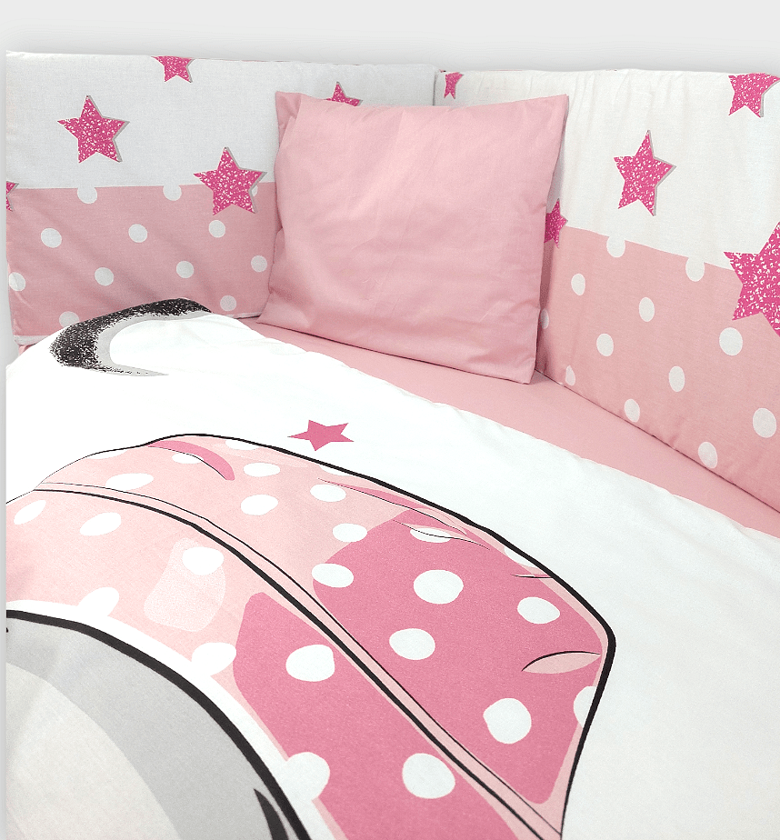 Rainy Бебешки Спален Комплект 6 Части 60Х120 См. Розово Слонче