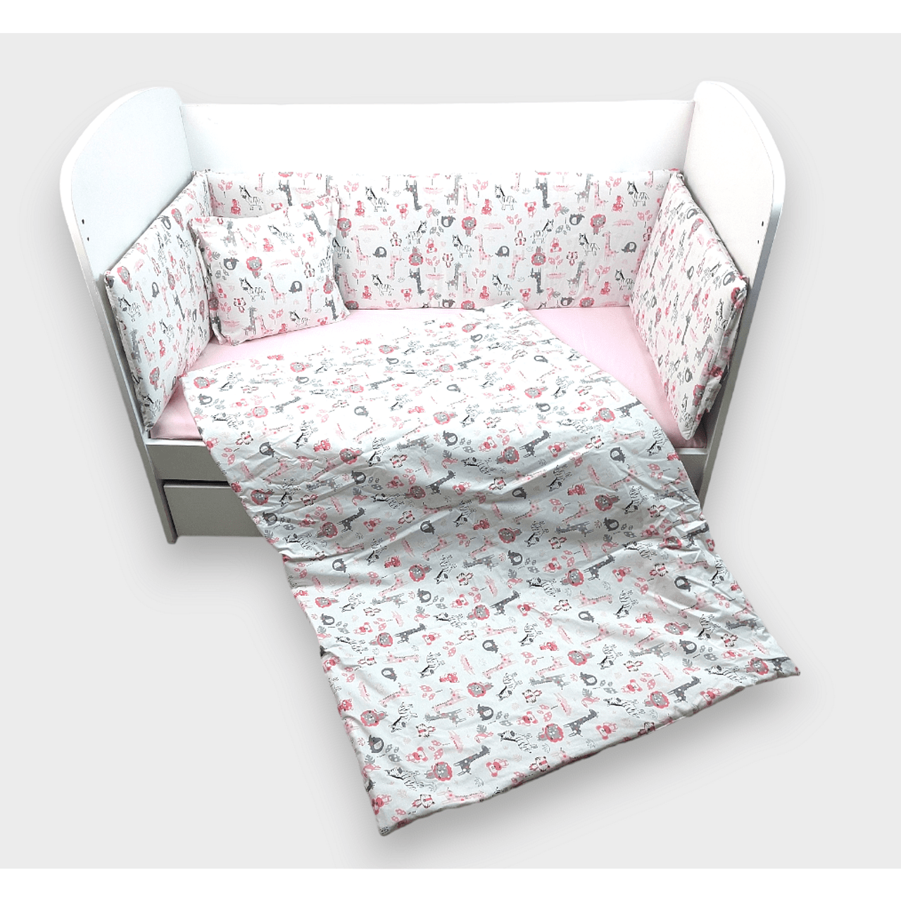 Rainy Бебешки Спален Комплект 5 Части 65Х110 См. Сафари Розов