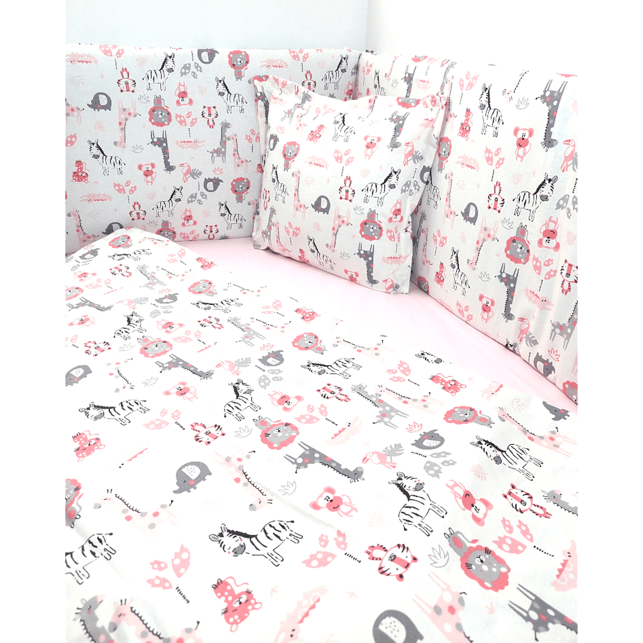 Rainy Бебешки Спален Комплект 5 Части 65Х110 См. Сафари Розов