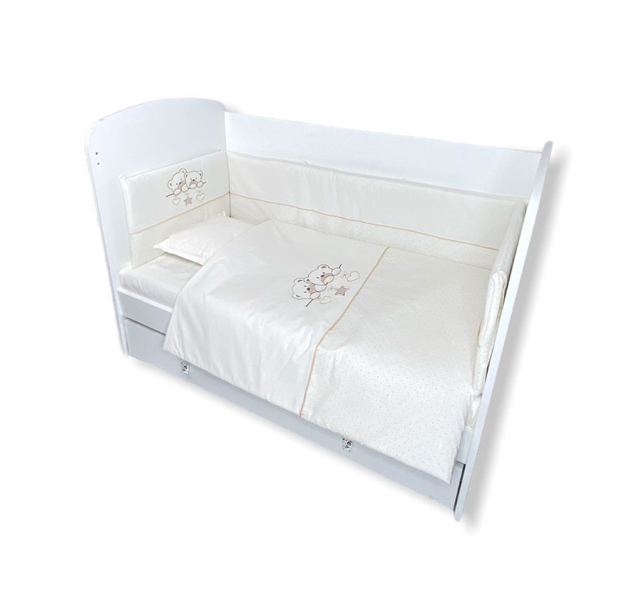 Set de lenjerie de pat Rainy Baby 5 piese cu protecție 60x120 cm. Ursuleți stele ecru