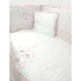 Set de lenjerie de pat pentru bebeluși Rainy, 5 piese, cu bară de protecție, 60x120 cm. Ursuleți stele roz