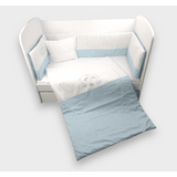 Set de lenjerie de pat pentru bebeluși Rainy, 5 piese, cu bară de protecție, 70x140 cm. Ursuleți stele albaștri