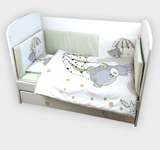 Set de lenjerie de pat pentru bebeluși Rainy Baby, 6 piese, 60x120 cm. Ursuleț gri cu umbrelă