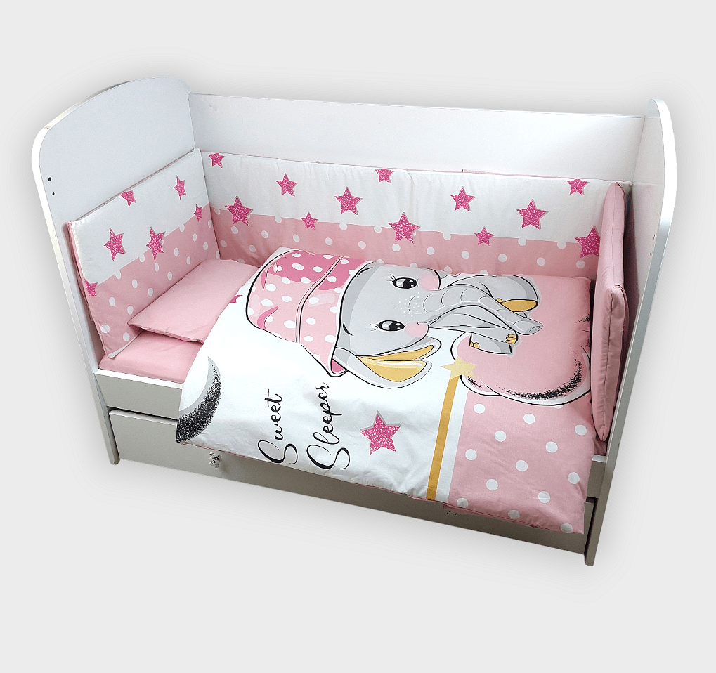 Rainy Бебешки Спален Комплект 6 Части 65Х110 См. Розово Слонче