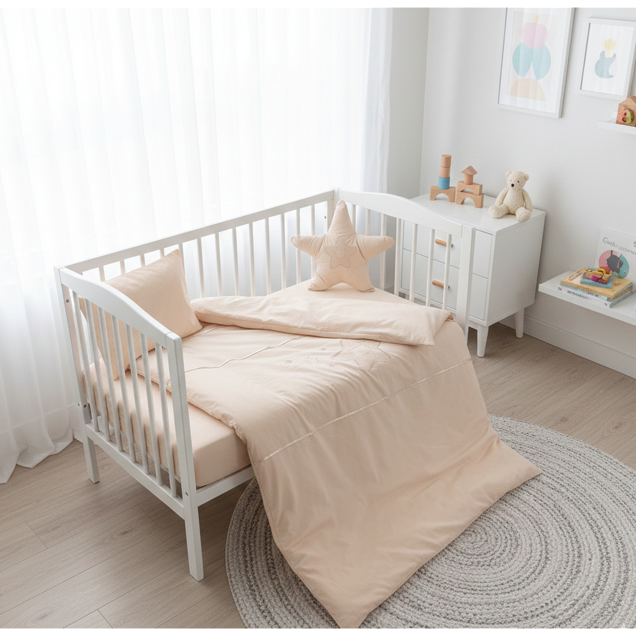 Бебешки Спален Комплект 6 Части 60х120 См. Звезда С Мече Бежов Rainy