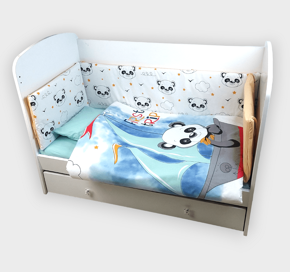 Rainy Бебешки Спален Комплект 6 Части 65Х110 См. Мече Със Сърф