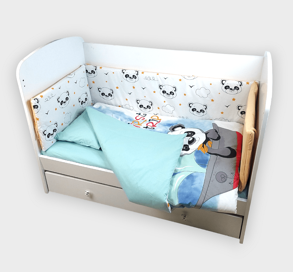 Rainy Бебешки Спален Комплект 6 Части 65Х110 См. Мече Със Сърф