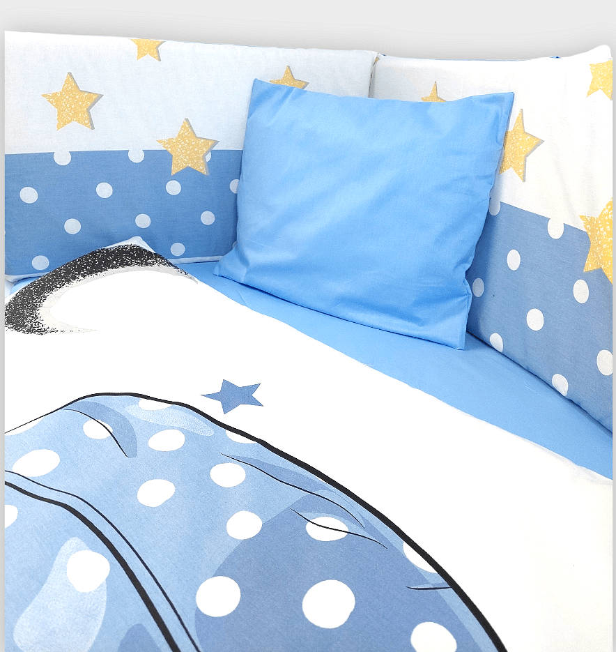 Rainy Бебешки Спален Комплект 6 Части 70Х140 См. Синьо Слонче