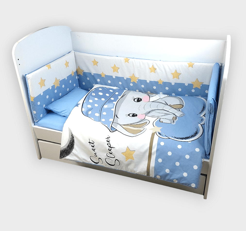 Rainy Бебешки Спален Комплект 6 Части 70Х140 См. Синьо Слонче