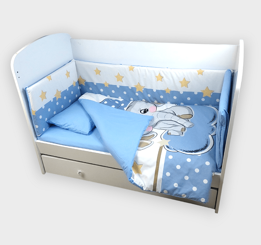 Rainy Бебешки Спален Комплект 6 Части 70Х140 См. Синьо Слонче