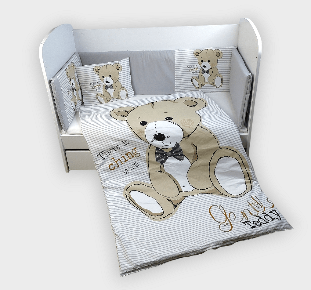 Set de lenjerie de pat Rainy Baby, 6 piese, 70x140 cm. Ursuleț de pluș cu papion