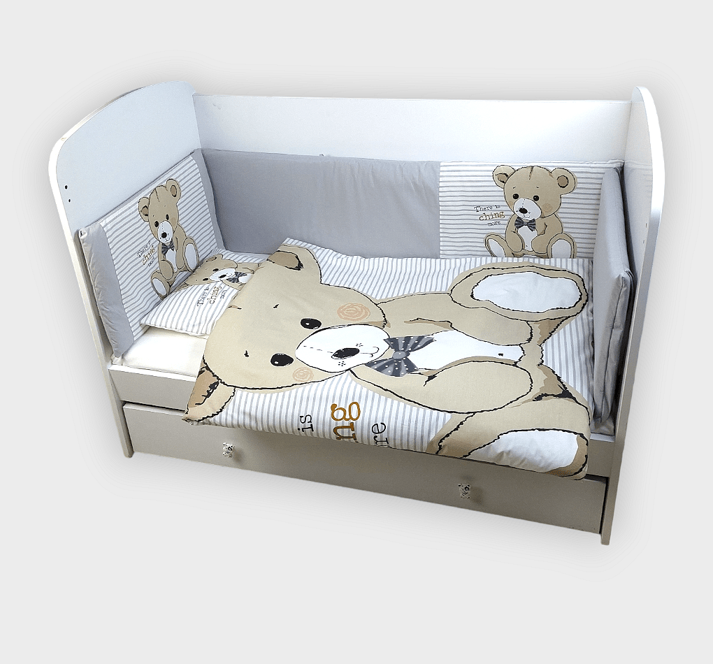 Set de lenjerie de pat Rainy Baby, 6 piese, 70x140 cm. Ursuleț de pluș cu papion