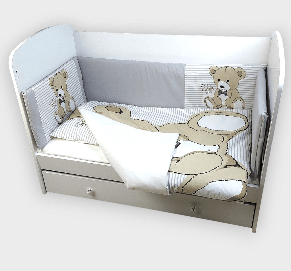 Set de lenjerie de pat Rainy Baby, 6 piese, 70x140 cm. Ursuleț de pluș cu papion