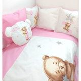 Set de lenjerie de pat Rainy Baby 7 piese, ursuleț, mărime universală, roz