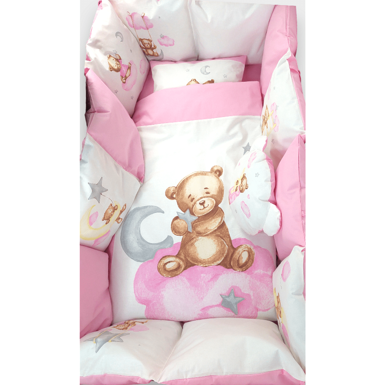 Set de lenjerie de pat Rainy Baby 7 piese, ursuleț, mărime universală, roz