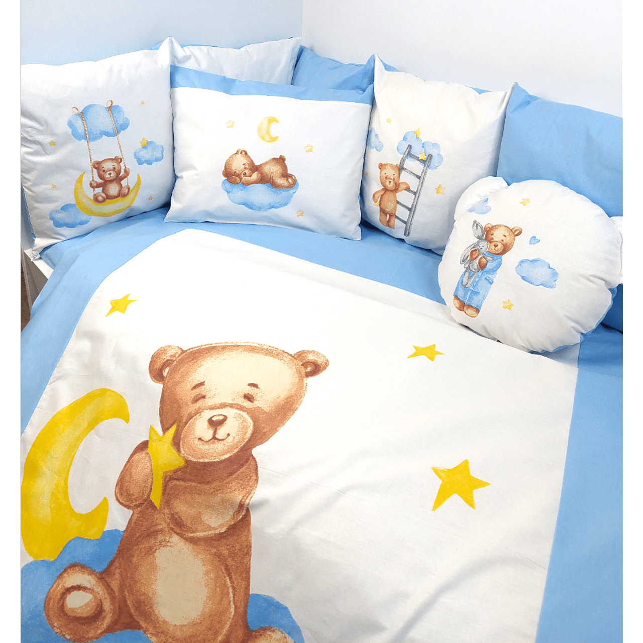 Rainy Бебешки Спален Комплект 7 Части Baby Bear One Size Син