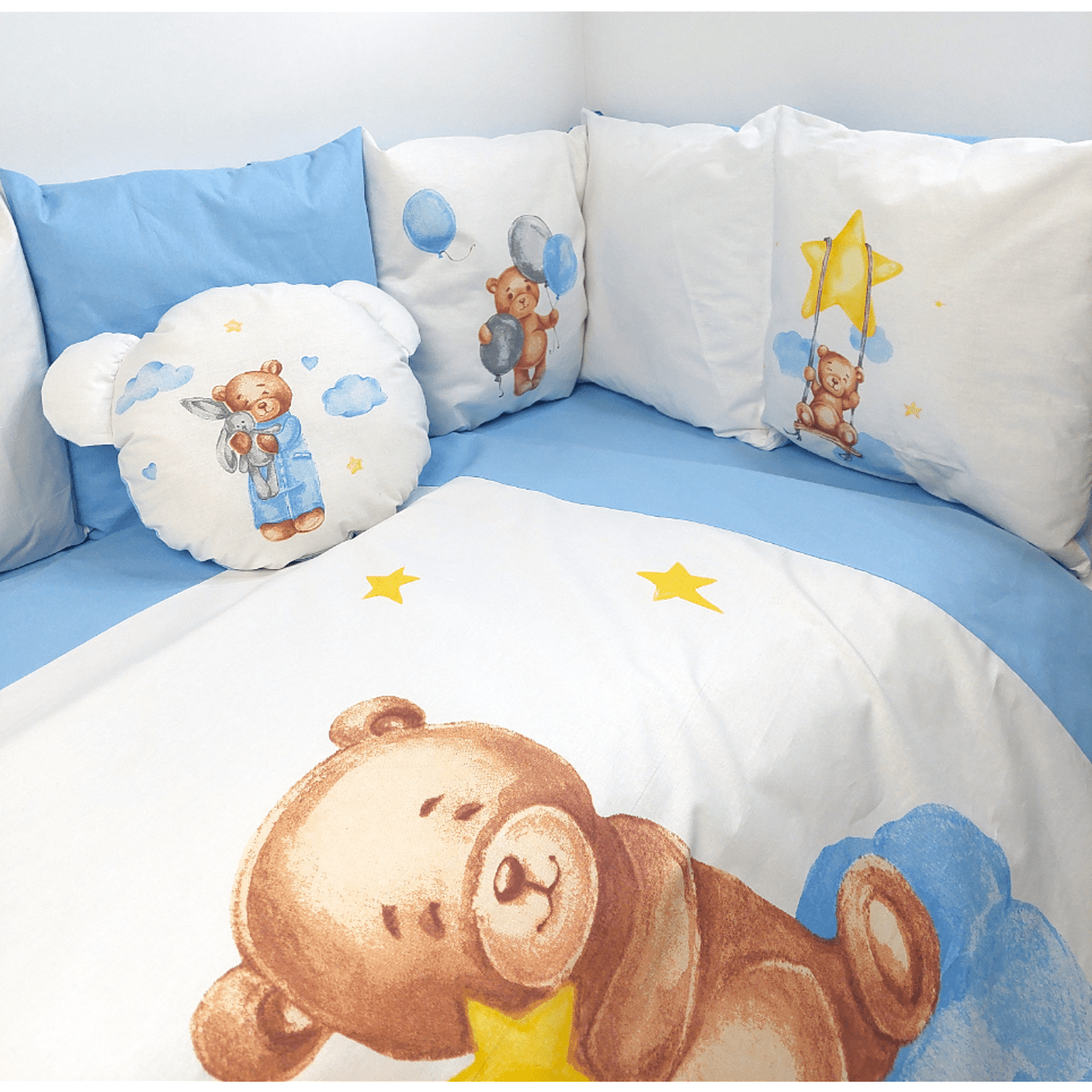 Rainy Бебешки Спален Комплект 7 Части Baby Bear One Size Син