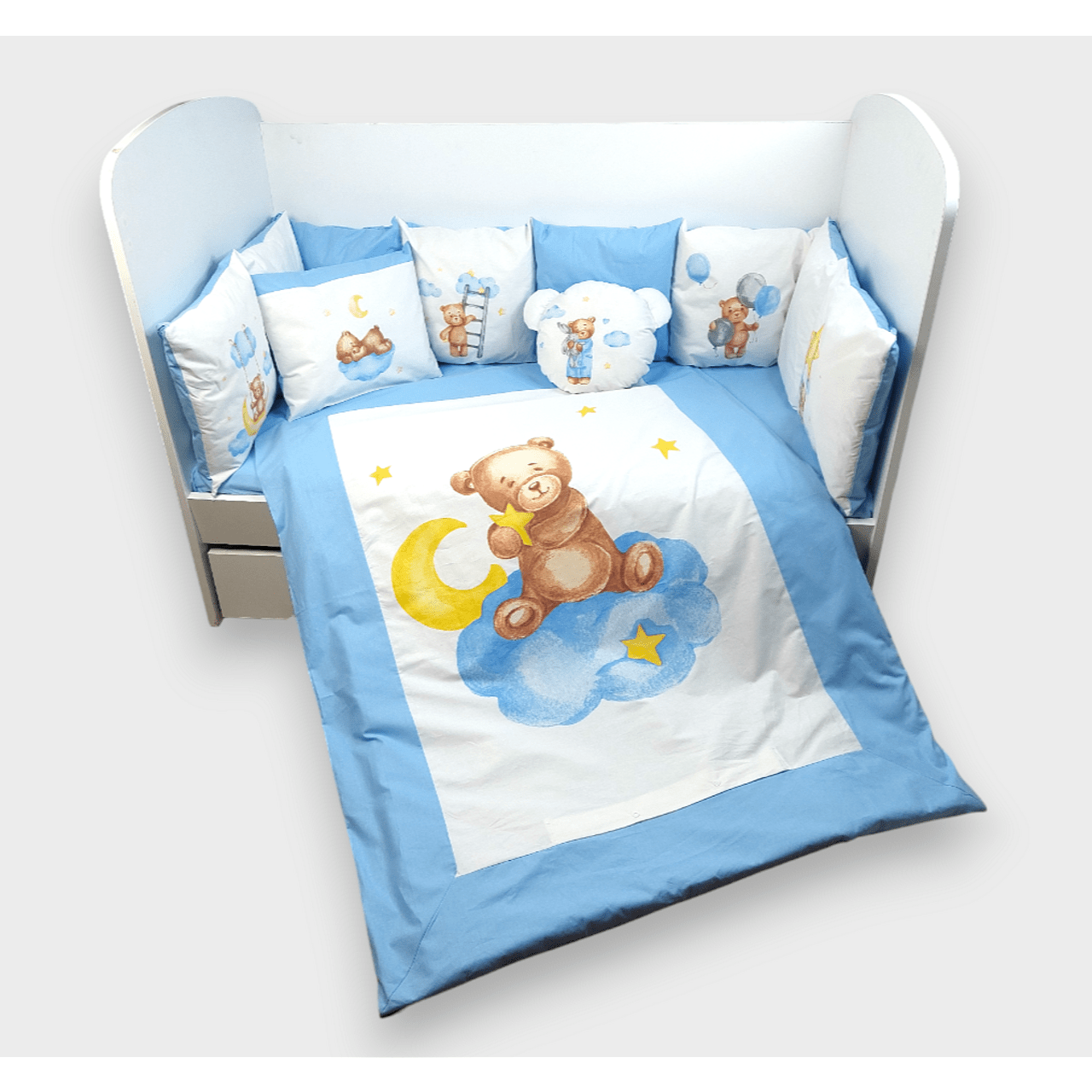 Rainy Бебешки Спален Комплект 7 Части Baby Bear One Size Син