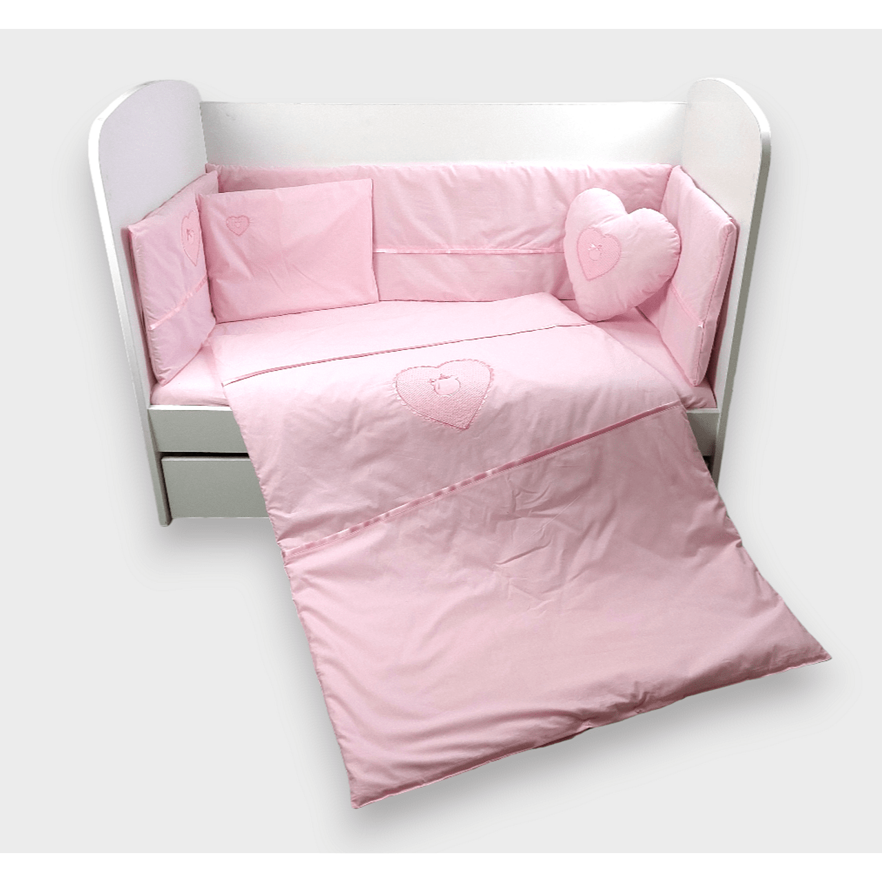 Rainy Бебешки Спален Комплект 7 Части С Обиколник 60Х120 См. Сърце С Мече