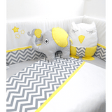 Set de lenjerie de pat Rainy Baby 7 piese cu bară de protecție 70x140 cm. Elefant și Bufniță