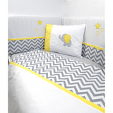 Set de lenjerie de pat Rainy Baby 7 piese cu bară de protecție 70x140 cm. Elefant și Bufniță