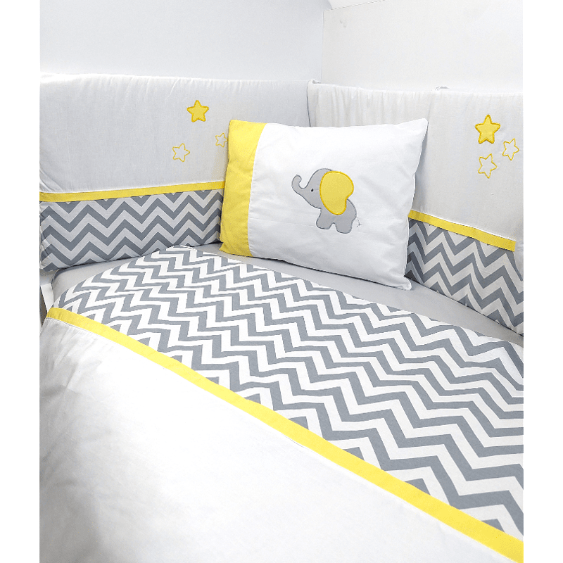 Set de lenjerie de pat Rainy Baby 7 piese cu bară de protecție 70x140 cm. Elefant și Bufniță