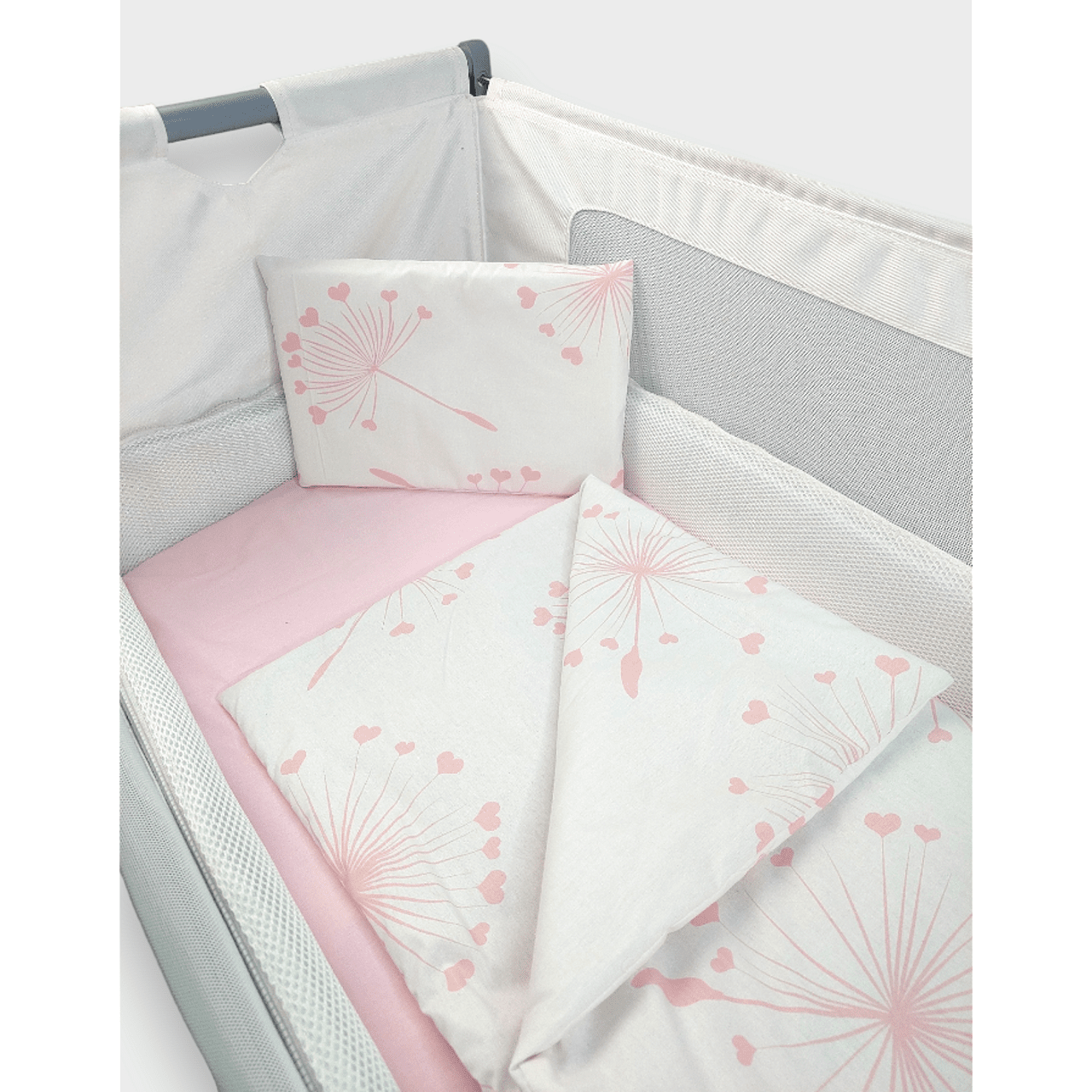 Set de lenjerie de pat Rainy pentru pătuț mic, păpădii roz