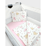 Set de lenjerie de pat Rainy pentru pătuț mic, zebre roz și elefanți