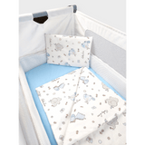 Set de lenjerie de pat Rainy pentru pătuț mic cu zebre albastre și elefanți
