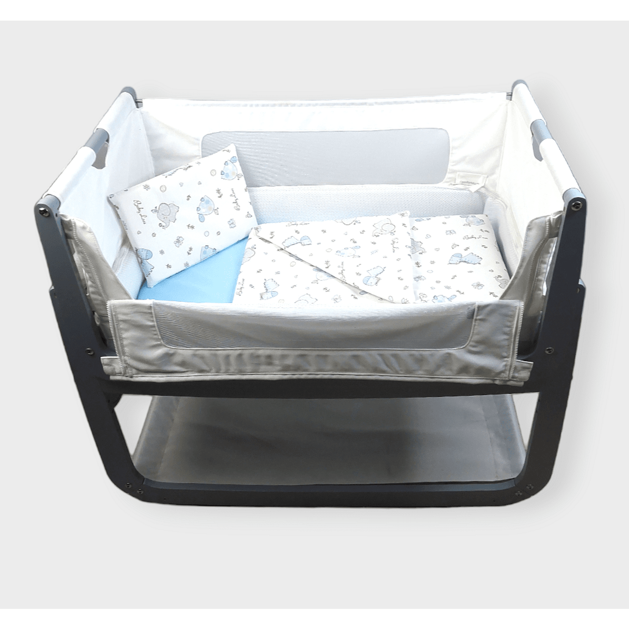 Set de lenjerie de pat Rainy pentru pătuț mic cu zebre albastre și elefanți