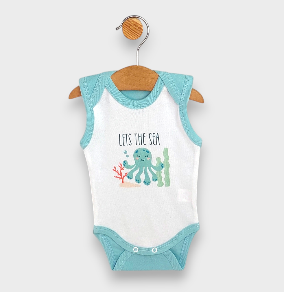 Бебешко Боди Потник Let's The Sea 56 80см. Бял Аква Rainy