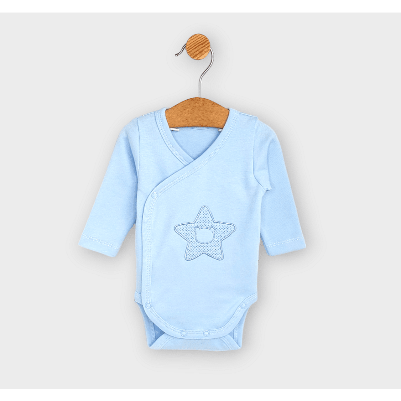 Body pentru bebeluși cu mâneci lungi, model Rainy, 48 - 62 cm, stea și ursuleț de pluș