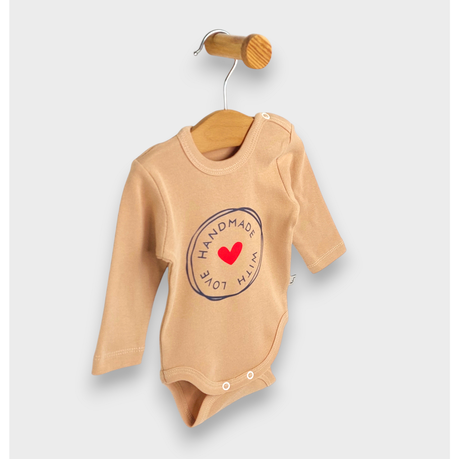 Бебешко Боди С Дълъг Ръкав 48 86см. Handmade With Love Мока Rainy