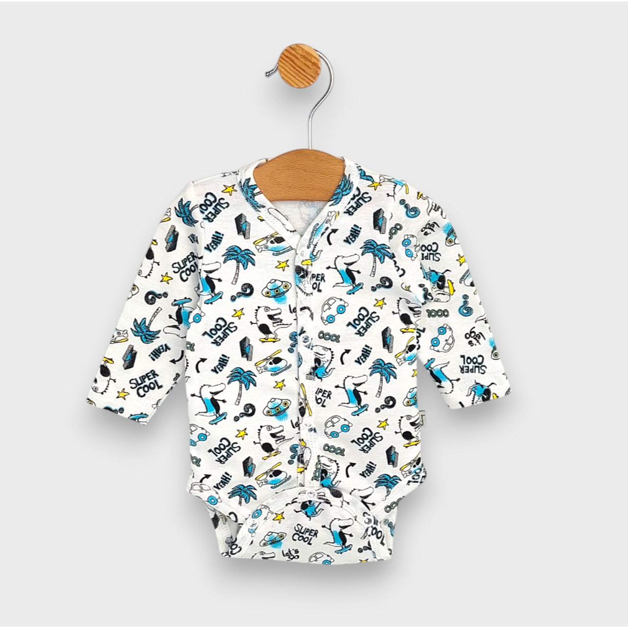 Бебешко Боди С Дълъг Ръкав И Предно Закопчаване 48 62 См. Let's Go Dino Rainy