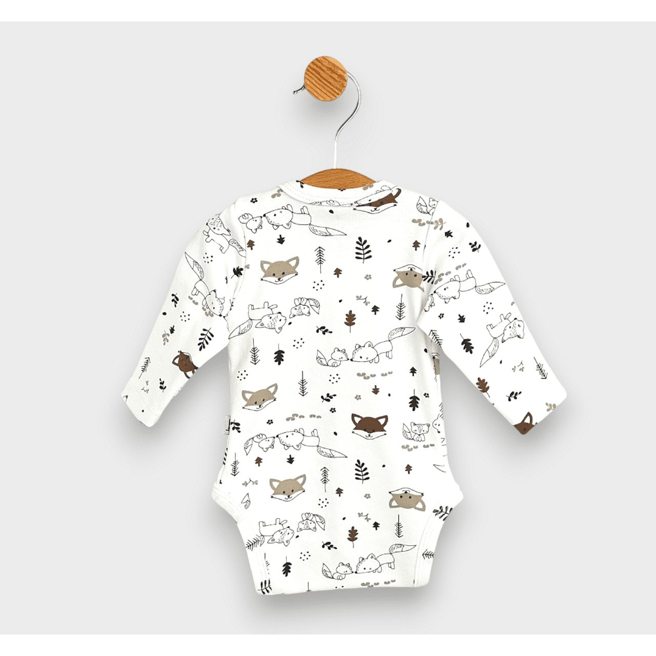 Body pentru bebeluși cu mâneci lungi și închidere frontală, model Rainy Baby, 48 - 68 cm. Vulpi