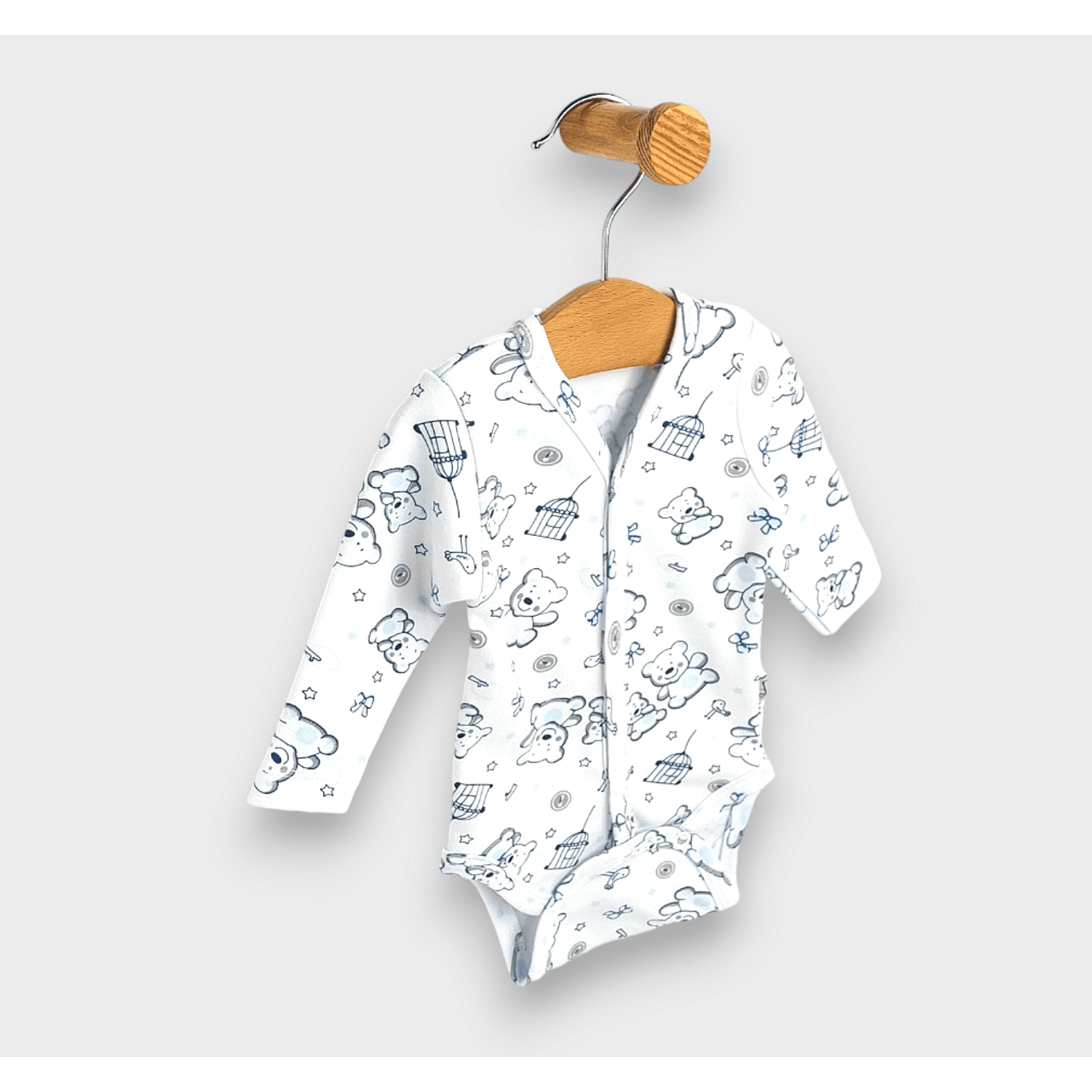 Rainy Бебешко Боди С Дълъг Ръкав И Предно Закопчаване 48 - 68См. Мече Син