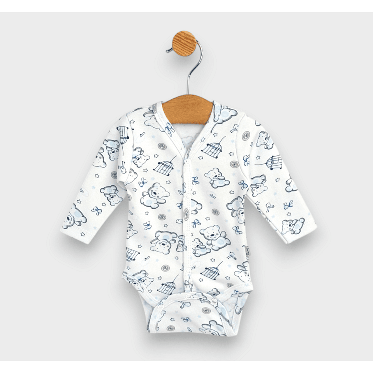 Rainy Бебешко Боди С Дълъг Ръкав И Предно Закопчаване 48 - 68См. Мече Син