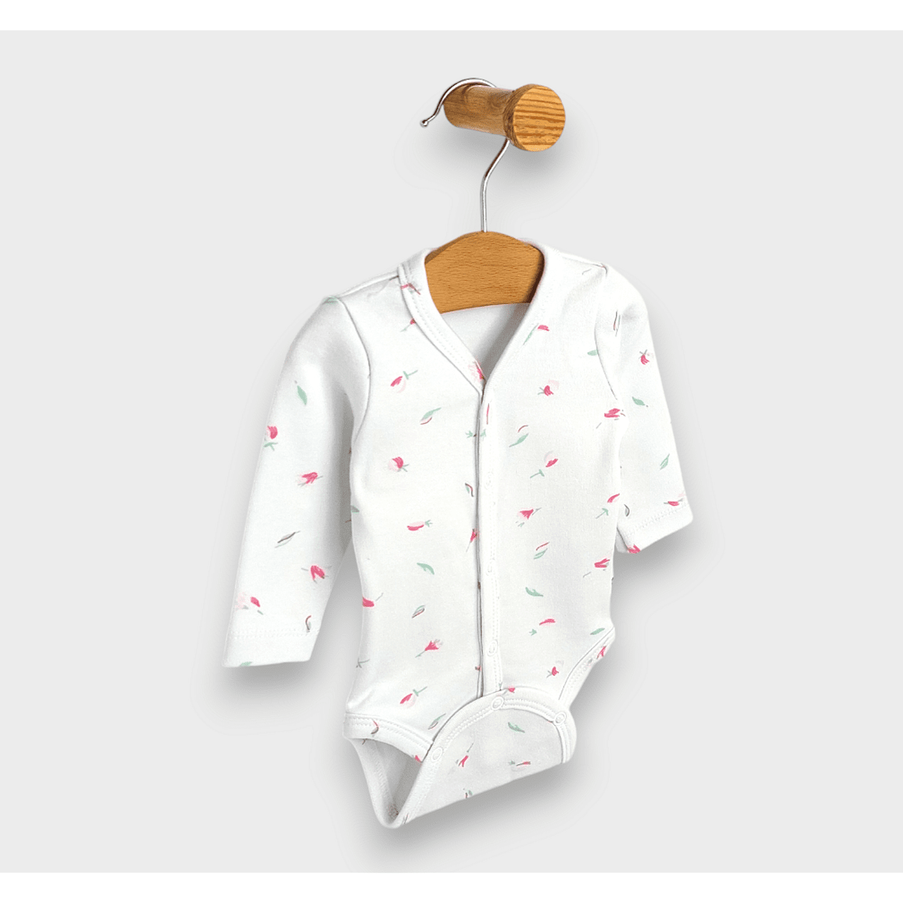 Body pentru bebeluși cu mânecă lungă și închidere frontală, model Rainy, 48 - 68 cm, roz