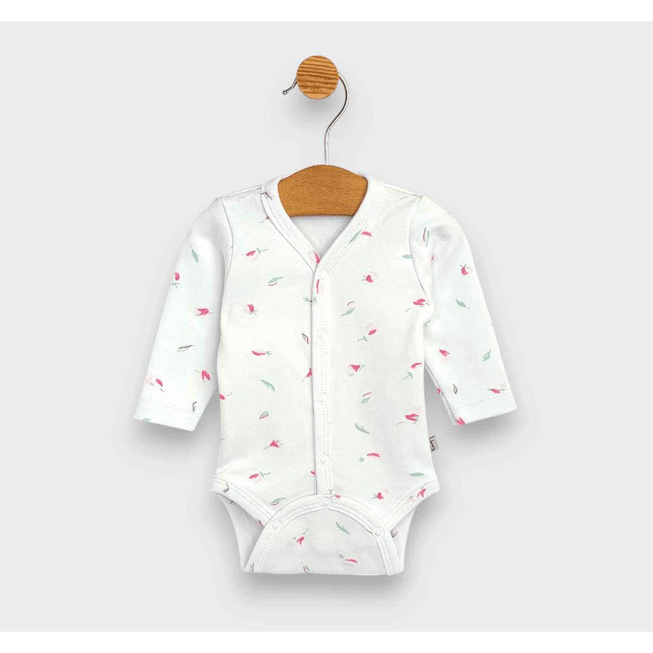 Body pentru bebeluși cu mânecă lungă și închidere frontală, model Rainy, 48 - 68 cm, roz