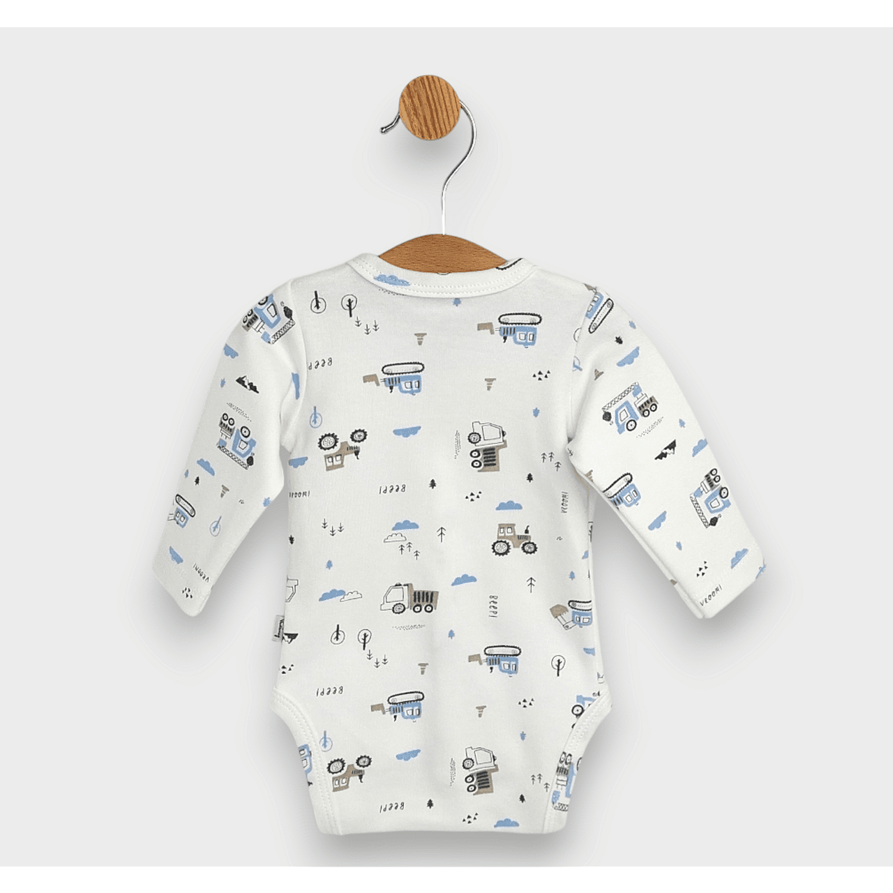 Body pentru bebeluși cu mânecă lungă și închidere frontală, model tractoare, 48 - 68 cm