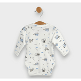 Body pentru bebeluși cu mânecă lungă și închidere frontală, model tractoare, 48 - 68 cm