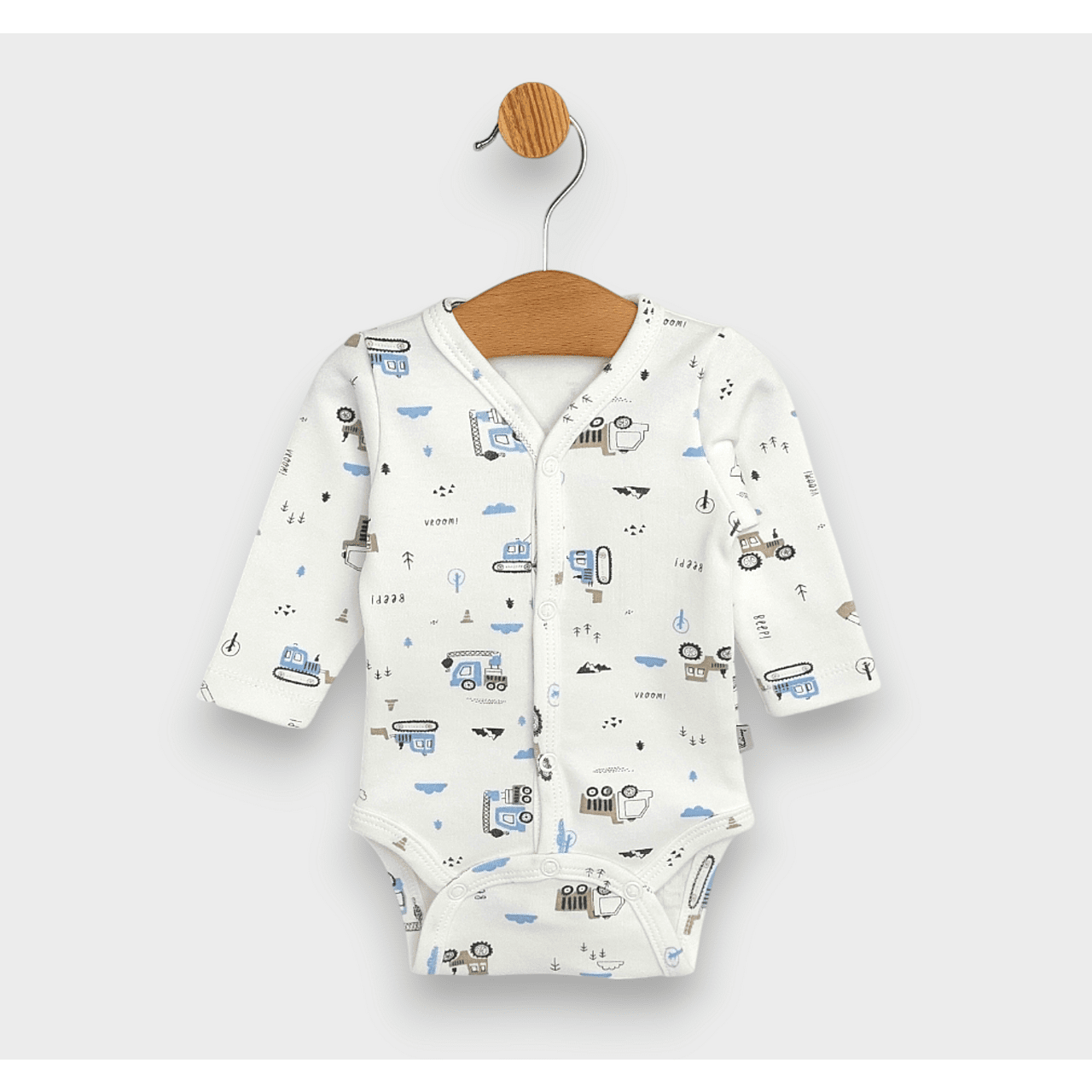 Body pentru bebeluși cu mânecă lungă și închidere frontală, model tractoare, 48 - 68 cm