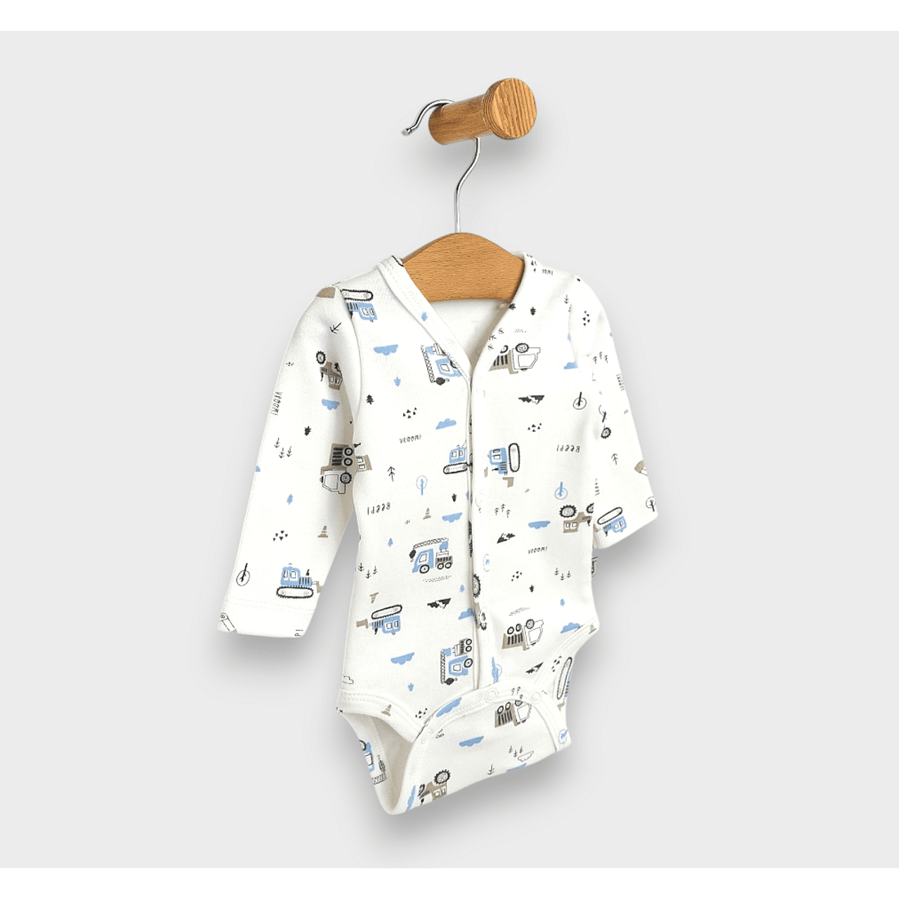 Body pentru bebeluși cu mânecă lungă și închidere frontală, model tractoare, 48 - 68 cm