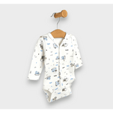 Body pentru bebeluși cu mânecă lungă și închidere frontală, model tractoare, 48 - 68 cm