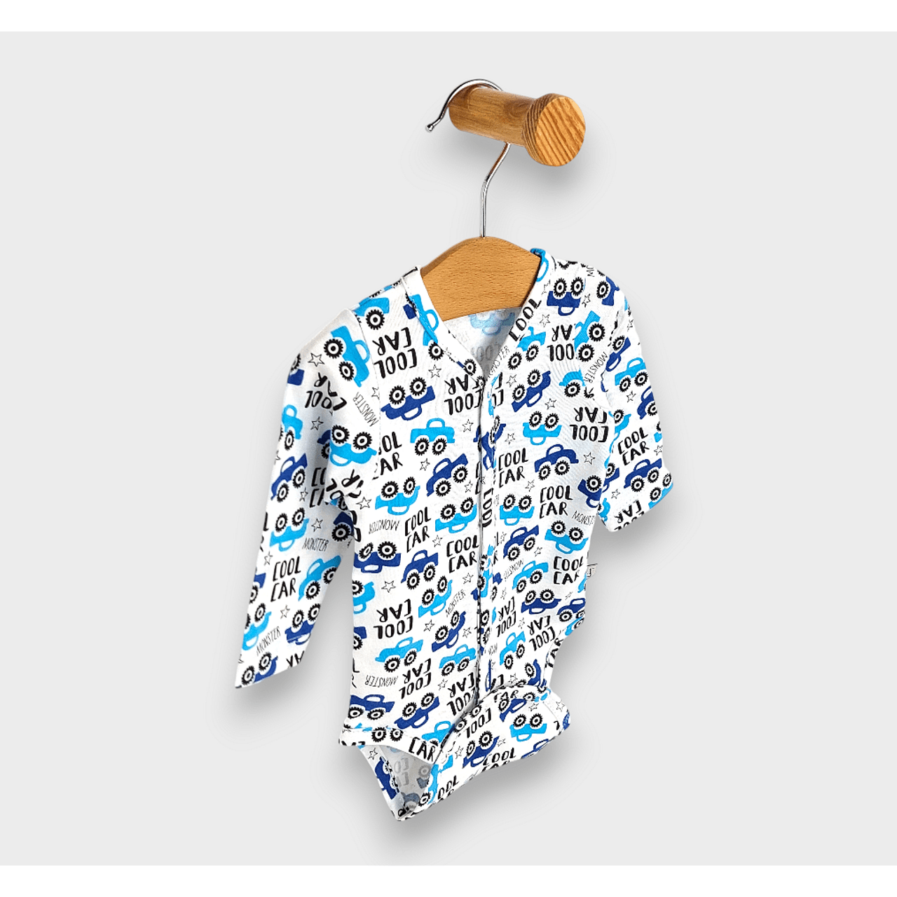 body pentru bebeluși cu mâneci lungi și închidere frontală „Rainy Baby” - Mașină cool, 56 cm.